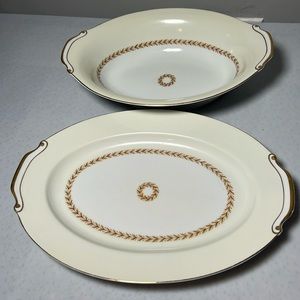 Vintage Laurel Fuji China Oval Serving Bowl and Platter 22k Gold Trim Made Japan